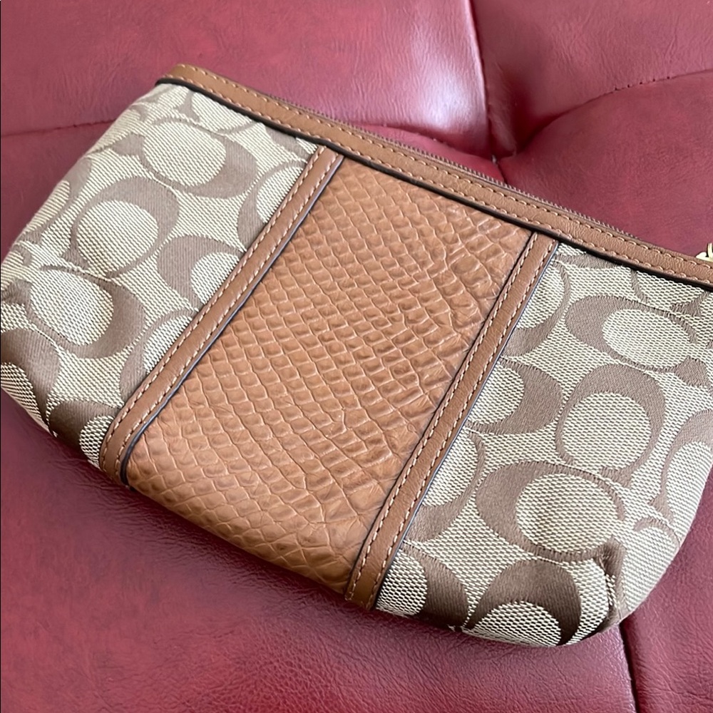 Coach Tan and Brown Signature Clutch - Picture 3 of 6